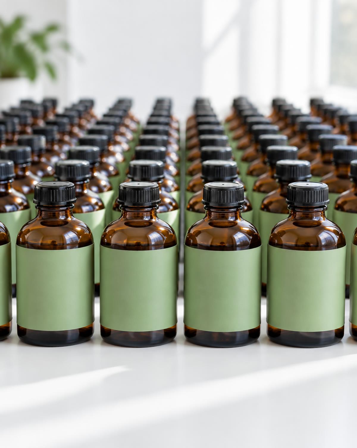 Rows of finished labelled bottles